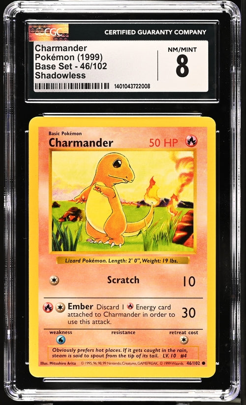Charmander Pokémon Base Set Shadowless #46/102 CGC 8