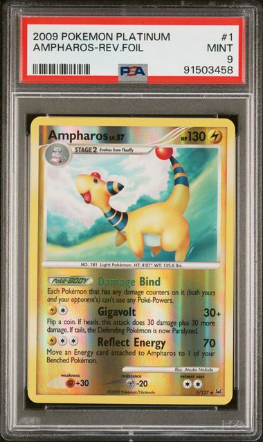 Ampharos 2009 Pokemon Platinum rare reverse foil #1/127 PSA 9