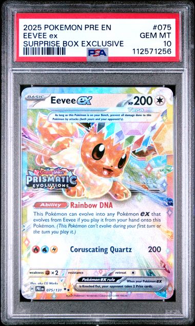 Eevee ex 2025 Pokemon Prismatic Evolution Surprise Box Exclusive #075/131 PSA 10