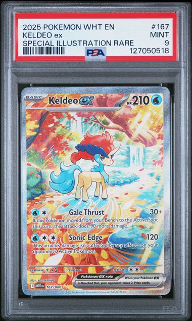 Keldeo ex 2025 Pokemon White Flare Special Illustration rare #167/086 PSA 9