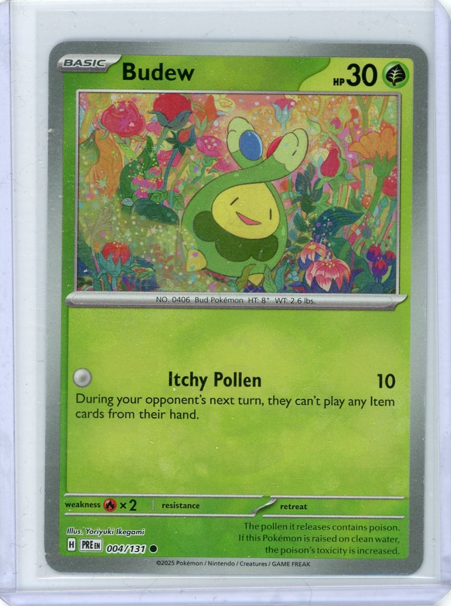 Budew 2025 Pokemon Prismatic Evolutions Master Ball Pattern rare holo #004/131