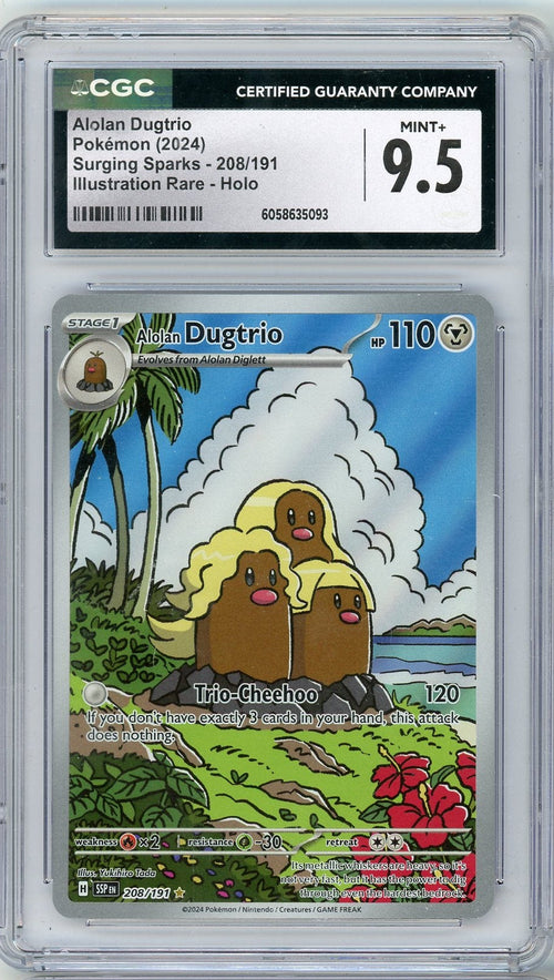 Alolan Dugtrio Pokemon Surging Sparks Illustration Rare Holo 208/191 CGC 9.5