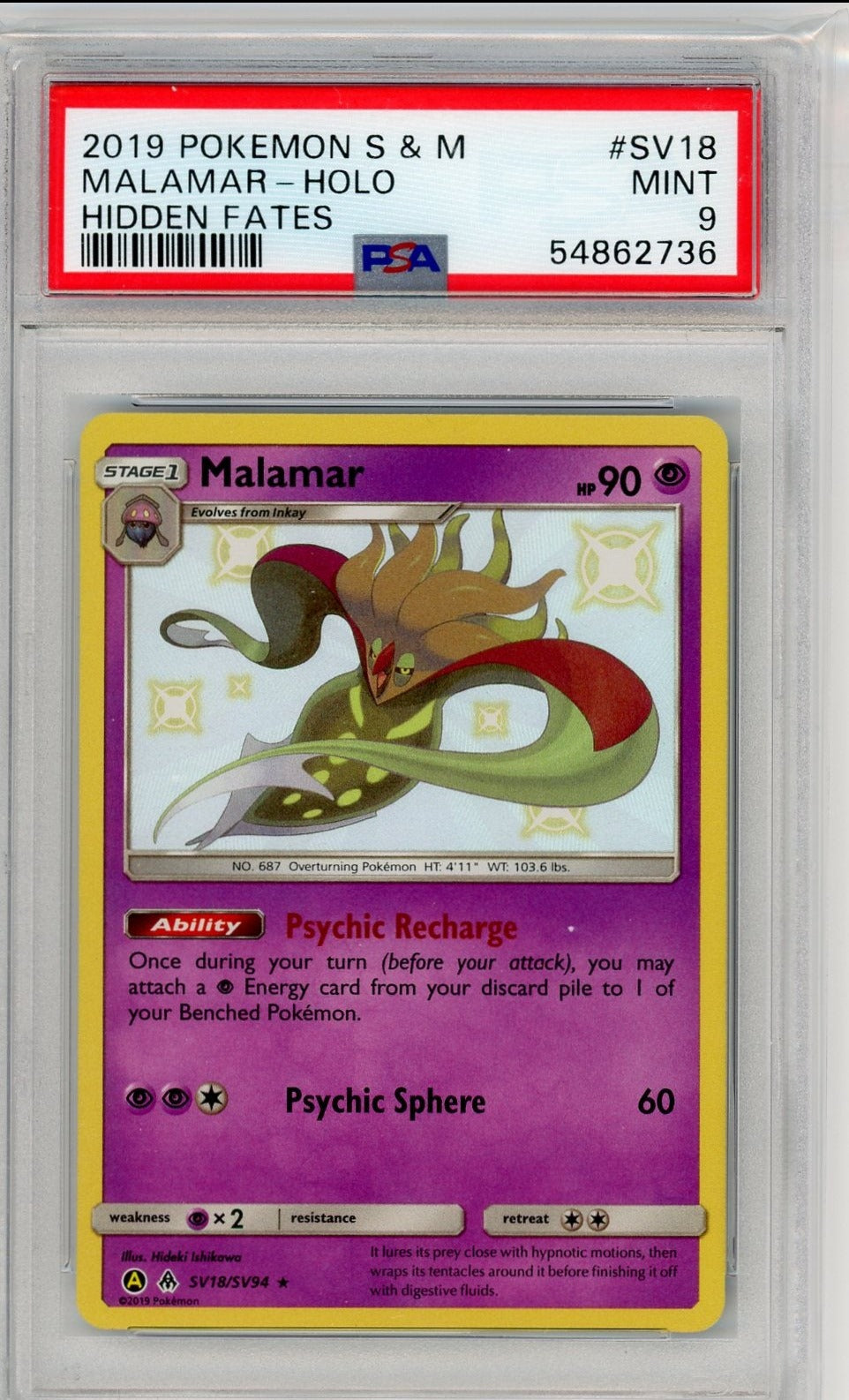Malamar Holo Hidden Fates 2019 Pokémon SM PSA 9