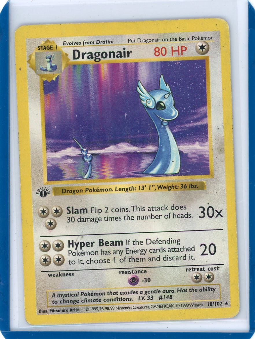 Dragonair 1999 Pokemon Base Set 1st Edition Shadowless rare non holo 18/102 HP/DMG