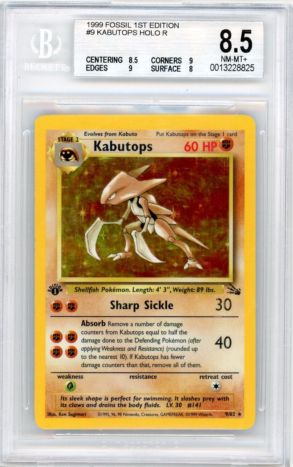 Kabutops Pokémon Fossil 1st Edition Holo #9/62 BGS 8.5