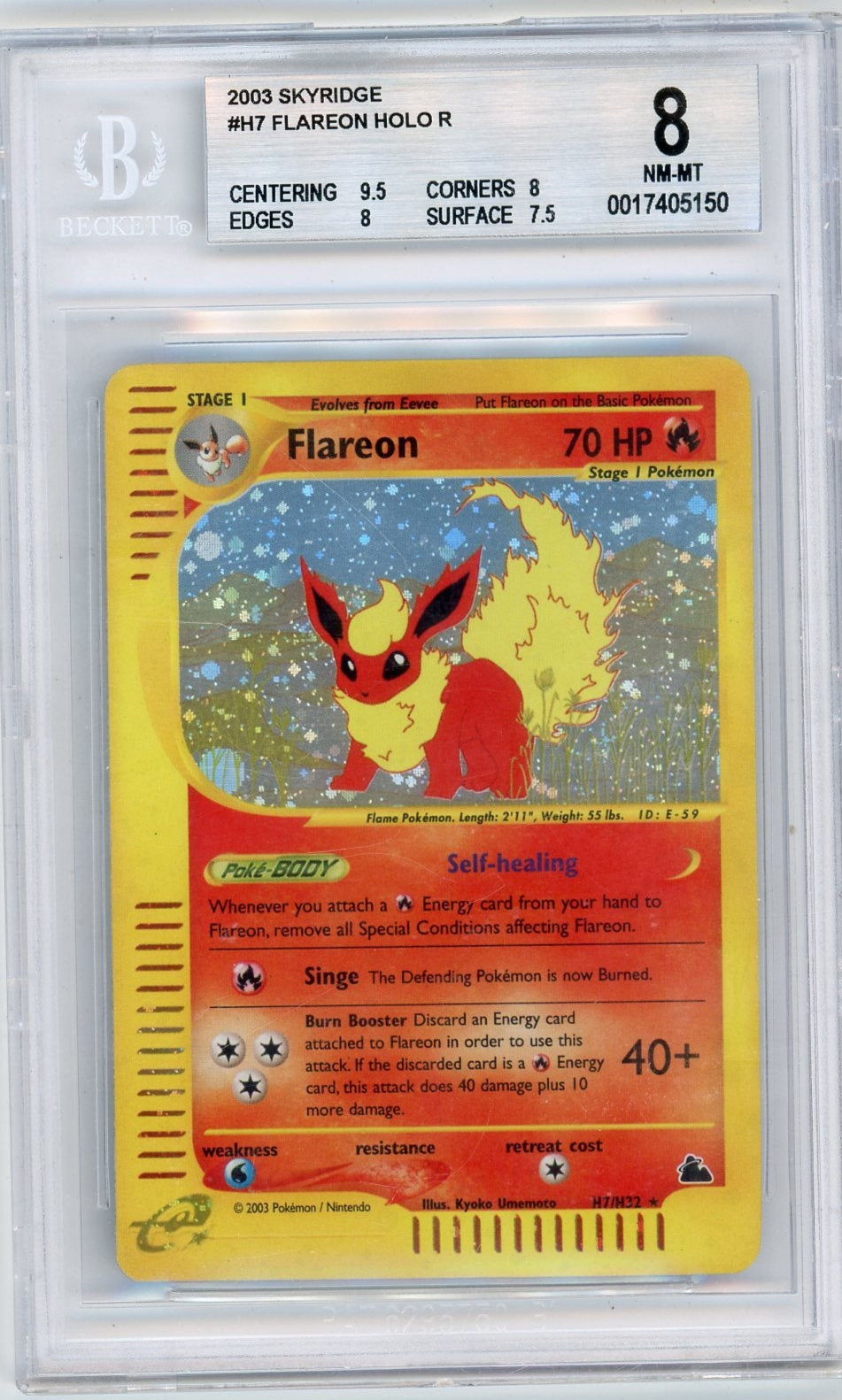Flareon Pokémon Skyridge Holo #H7/H32 BGS 8