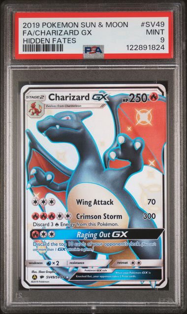 Charizard GX Pokémon Hidden Fates Full Art Shiny #SV49/SV94 PSA 9